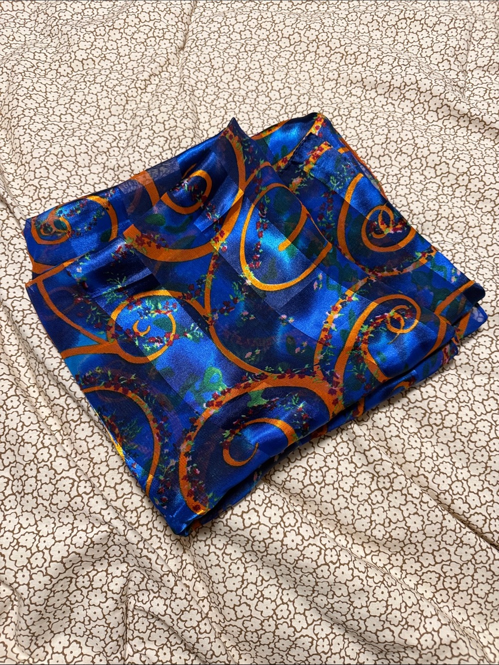 NWOT Blue Swirl Satin Swim Coverup Scarflike Material Sheer